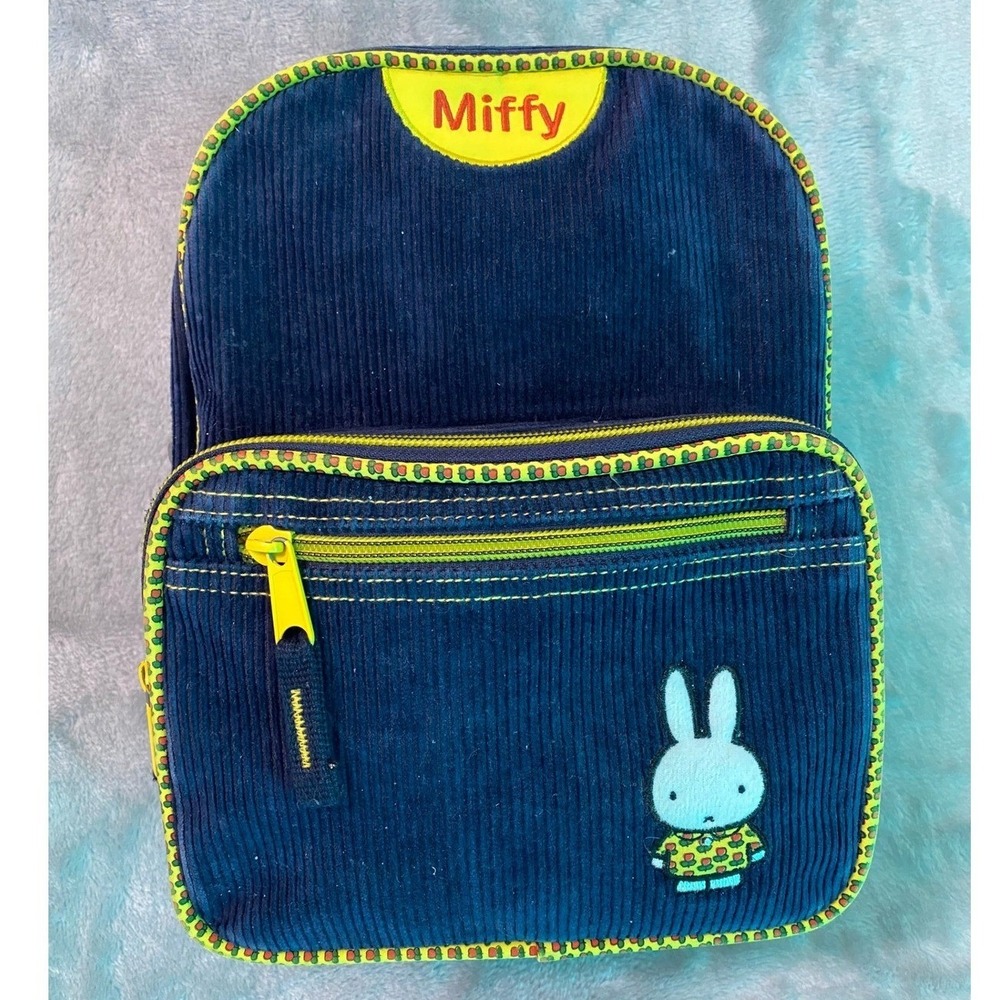 Vintage Miffy Mini Backpack Women Navy Blue Corduroy Y2K Dick Bruna Rabbit Bag
